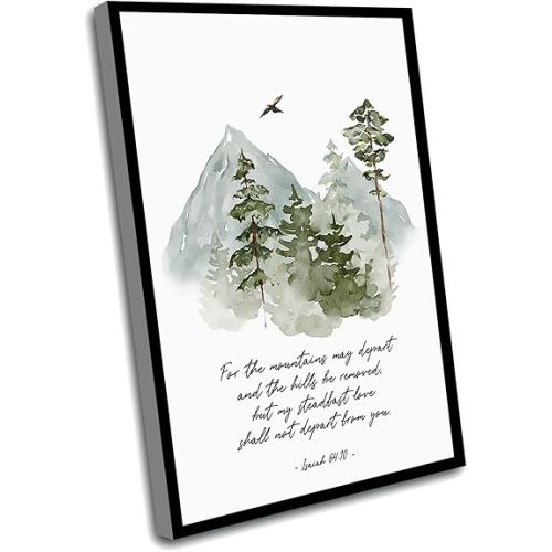 Bedroom Wall Decor,Isaiah 54:10 Bible Verse Wall Art Printable Scripture Mountain Print Farmhouse Decor,Bible Quote Wall Decor,Framed Bible Verses,8x12 Inch Framed Wall Art