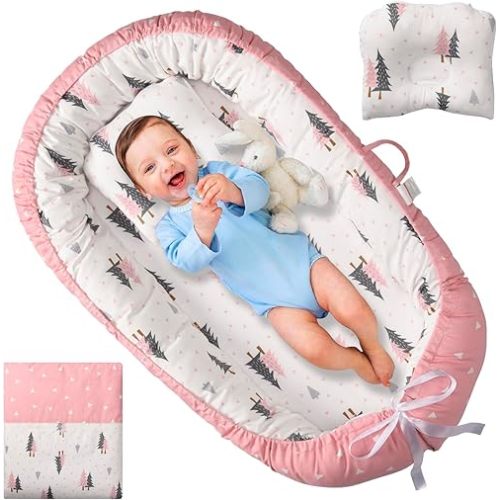 Totsi Baby Lounger with Pillow & Blanket | Ultra-Soft Baby Nest | Machine Washable Infant Lounger 0-24 Months | Adjustable Infant Nest for Travel | Baby Nest for Newborn