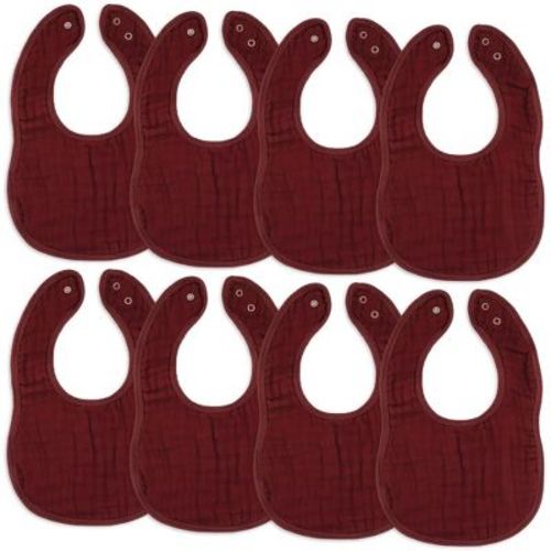 Comfy Cubs Muslin Cotton Baby Bibs, 8 Pack, Adjustable Size with Easy Snaps, Soft and Super Absorbent - Wine