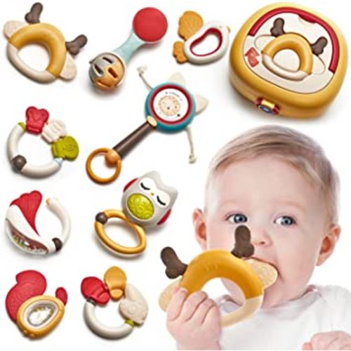 Baby Toys 0-6 Months - Baby Rattles Toys Set Infant Toys 0-6-12 Months Sensory Teething Toys for Babies 0-3-6-12-18 Months Early Development Learning Toy Newborn Toy Baby Boy Girl Birthday Gifts