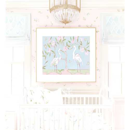 Pink Pastel Herons Chinoiserie Nursery Wall Art: Grand Millennial Preppy Nursery Decor (Printable)
