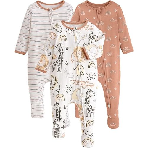 Yoofoss Baby Pajamas 100% Organic Cotton Baby Sleepers for Newborn 0-3 3-6 6-9 Months Boys Girl Clothes 3pcs Footed PJs