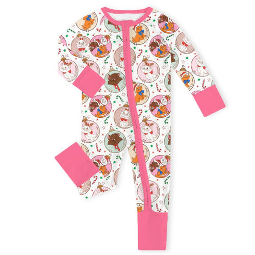 Christmas Jolly Cats Baubles Baby Bamboo Zipper Romper Pajamas – FancyPrince