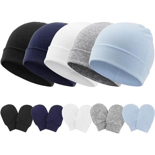 Baby Hats and Mittens Set Toddler Cotton Beanie Infant Cap No Scratch Gloves Newborn Hospital Hats