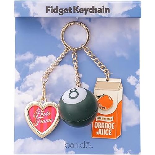 ban.do Trinket Keychain with Charms, Cute Gold Keychain with Charm, De-Stress Ball, and Frame, Orange Juice