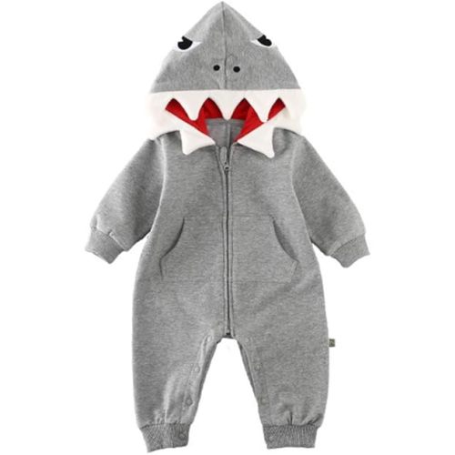 ALLAIBB Baby Infant Shark Costumes Outfit Cotton Romper Cute Jumpsuit Hooded Outwear for Toddler Baby Boys Girls 3-24M