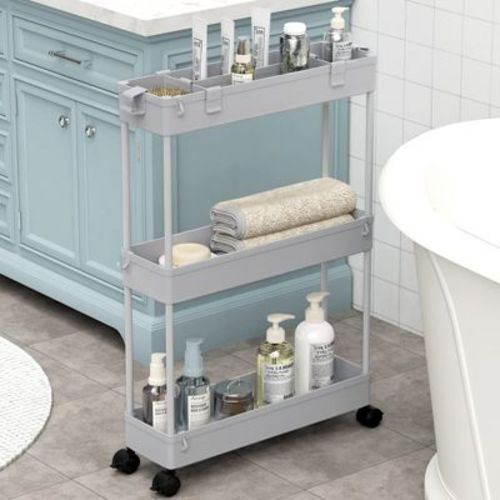 Slim Storage Cart 3 Tier,Bathroom Organizer Rolling Utility,Mobile Shelving Unit Slide Out