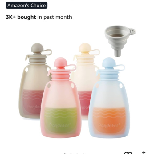 PandaEar Reusable Silicone Baby Food Pouches, 4 Pack Squeeze Pouches for Toddler Kids, BPA-Free Silicone Refillable Baby Food Storage, 5.5 oz