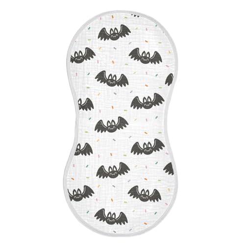 vvfelixl Muslin Burp Cloths Halloween Bat and Confetti Baby Washcloths for Baby Girl Boys 2 Pack White