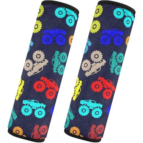 Seat Belt Covers 2 Pack Monster Trucks Car Seat Strap Covers Super Soft Car Seat Neck Cover for Boys Girls Adults Babies S