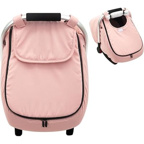 Winter Car Seat Cover Baby Gril, Infant Car Seat Cover with Soft Fleece Lined, Warm Carseat Covers with Side Breathable Vents, Universal Cold Weather Shield for Newborn Shower Party