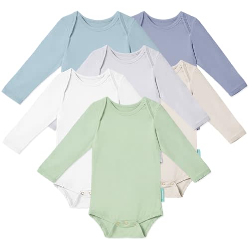 PurComfy Supersoft Long Sleeve Baby Bodysuits, Premium Bamboo Rayon Bodysuit Unisex Boy Girl 0-3-6-9-18-24 months