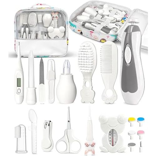 Baby Healthcare and Grooming Kit, Electric Safety Nail Trimmer Baby Nursery Kit, Newborn Care Kits with Hair Brush Comb for Newborn Infant Toddlers Baby Boys Girls Kids, Baby Shower Gifts (White)