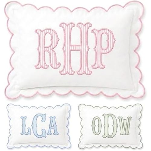 Monogram Pillow Cover, Custom Embroidered Pillow Covers, Personalized Initials Name Pillowcase, Stripes Monogrammed Baby Pillows, Couch Bed Room Pillow Gifts for Kids Boy Girls, Nursery Decoration