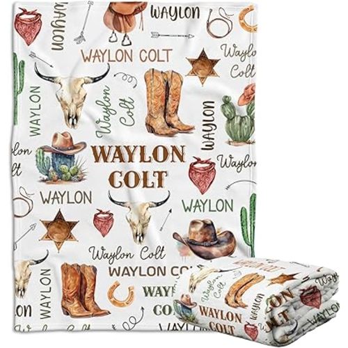 Western Baby Blankets, Cowboy Baby Blankets, Monogrammed Blankets Cowboy Pattern, Western Baby Stuff, Personalized Baby Blankets for Boys Girls, Custom Baby Blankets Name for Newborn Infant