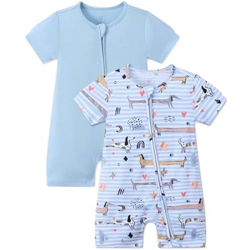 JunNeng 2pcs Baby Boy Footless Sleeper,Rayon from Bamboo Romper with 2 Way Zipper Short Sleeve Infant Summer Outfit