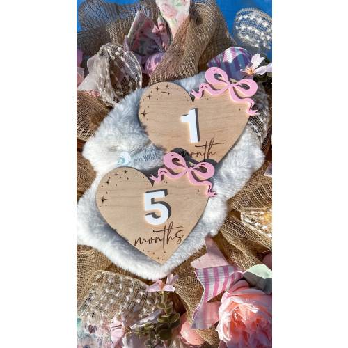 Heart Baby Monthly Milestone Sign with Bow - Baby Girl Nursery Decor
