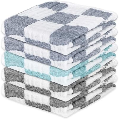 Muslin Burp Cloths 20"x10" Baby Burp Cloths 5-Pack(5, Grey & Blue)