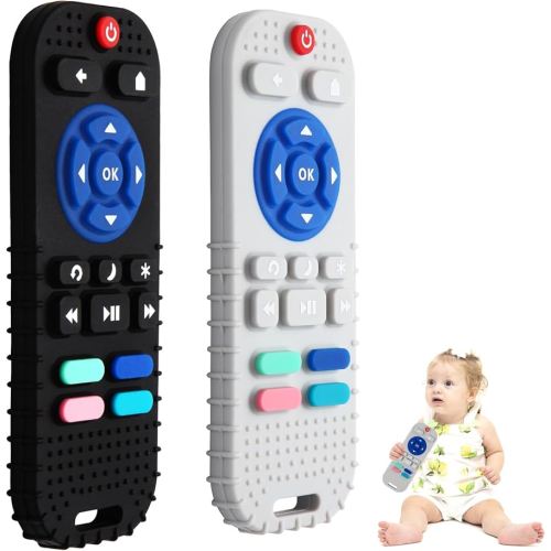 Hooku 2 Pack Silicone Teething Toys for Babies 0-6 Months, Teethers for Babies 6-12 Months, Remote Teether for Baby, Sensory Toys for Babies, Baby Chew Toys
