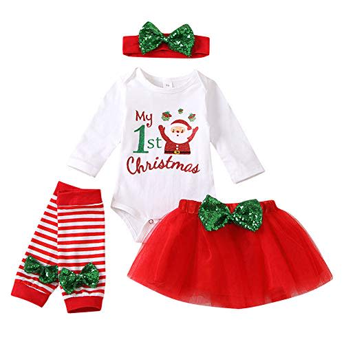 XIFAMNIY Baby Girls My 1st Halloween/Thanksgiving/Christmas Outfit Newborn 4Pcs Pumpkin Bodysuit Headband Legging Socks Set