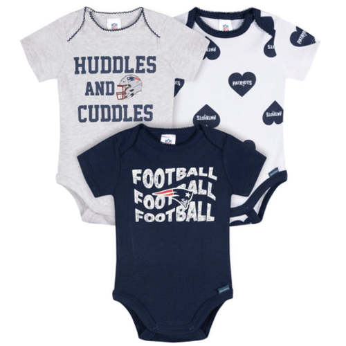 3-Pack Baby Girls New England Patriots Short Sleeve Bodysuits