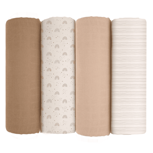 Yoofoss Muslin Swaddle Blankets, Organic Baby Blankets, 47 x 47 Inches Receiving Blanket 4-Pack for Baby Boys and Girls, Baby Essentials for Newborns Soft Breathable Coffee & Brown