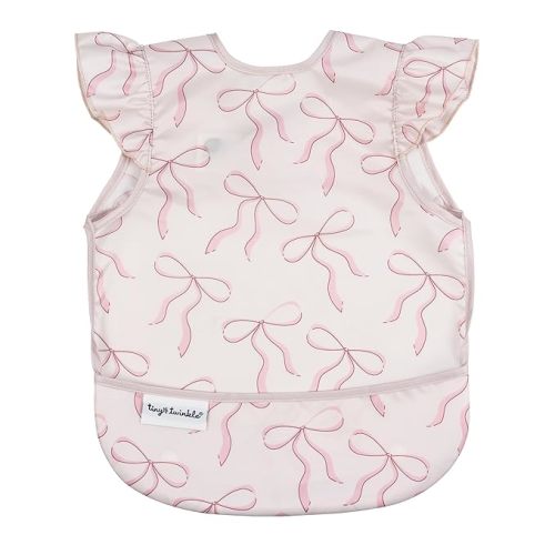 Tiny Twinkle Mess Proof Baby Bib for Girls | Waterproof Toddler Bib for Eating | Baby Apron for Feeding | Machine Washable | Perfect Shower Gift (Bows, 6–24M)