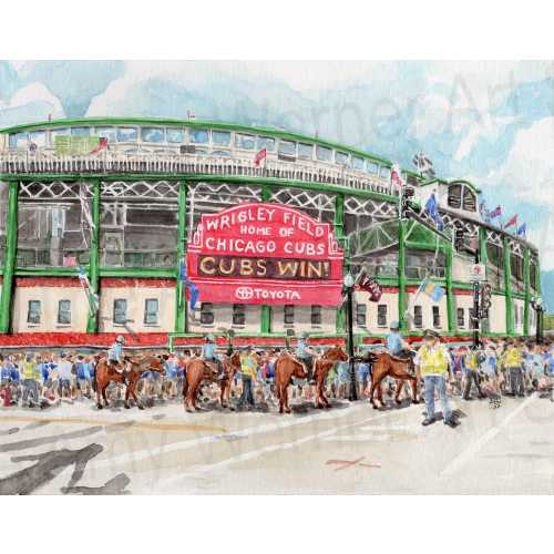Print of Original Watercolor inspired by Wrigley Field