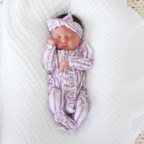 Lilas Lilacs Bamboo Waffle Ruffle Zipper Footie