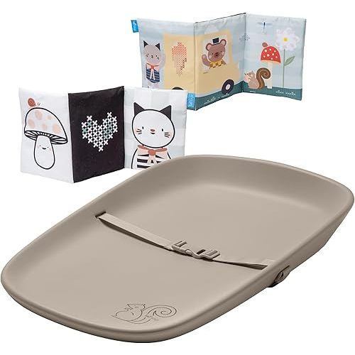 Taf Toys Baby Changing Pad & Crinkle Book - Interactive, Waterproof, Wipeable Changing Table Pad - Diaper Changing Pad for Dresser with Removable Safety Strap, Easy to Clean & Non-Slip Waterproof