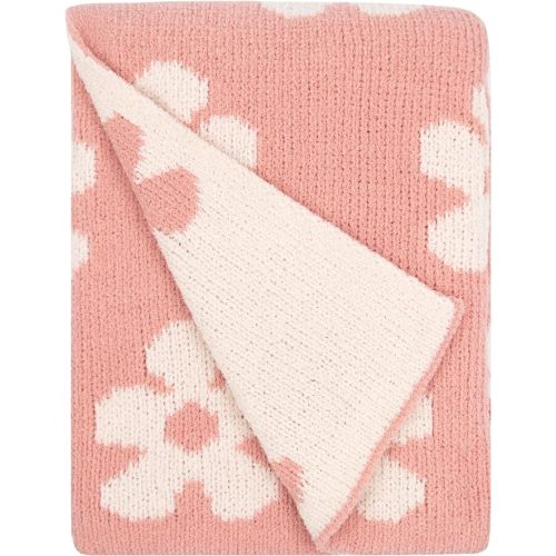 Living Textiles Pink Floral Daisy Chenille Soft Baby Blanket Reversible Premium Cozy Fabric for Best Comfort - for Infant,Toddler,Newborn,Nursery,Girl,Throw,Crib,Stroller,Gift, Pink Floral Daisy 40x30
