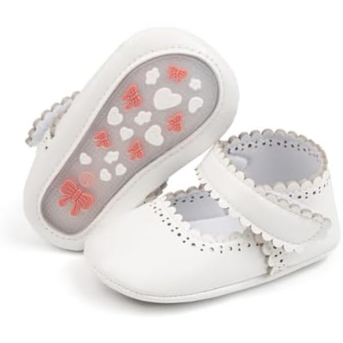 ohsofy Infant Baby Girls Mary Jane Flats Non-Slip Bowknot Princess Wedding Dress Shoes Toddler Crib Shoes