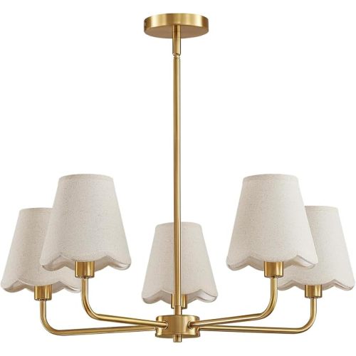 Modern Gold Chandelier 5-Light Farmhouse Chandelier for Dining Room Industrial Dining Kitchen Light Fixture Over Table Ceiling Chandelier for Bedroom Living Room Foyer Entryway