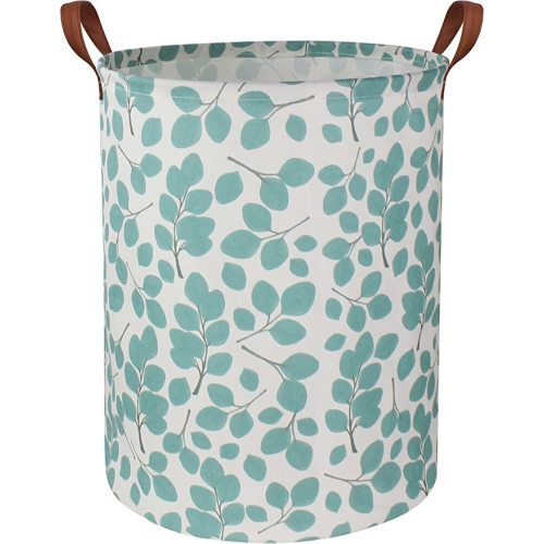 Laundry Baskets,Canvas Fabric Laundry Hamper,Collapsible Toy Storage Organizer Bins,Gift Basket for Bedroom, Clothes, Nursery,Kids,Boys (Eucalyptus leaves)