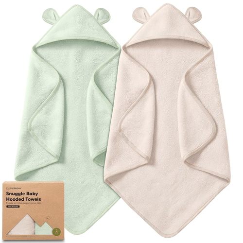 KeaBabies 2-Pack Hooded Baby Towels for Newborn - 30x30 Soft & Absorbent Viscose from Bamboo Baby Bath Towels with Hood for Infant, Toddler,Kids,Boys Girls,Newborn Bath Essentials (Sage, Petite)