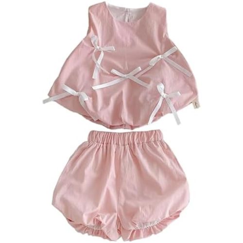 Baby Girl Summer White Embroidered Ruffle Sleeveless Top and Green Bloomers Set