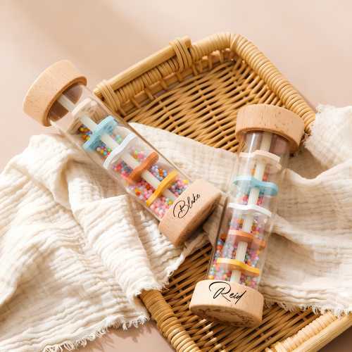 Personalized Rain Sound Tube, Wooden Baby Rattle, Montessori Toy