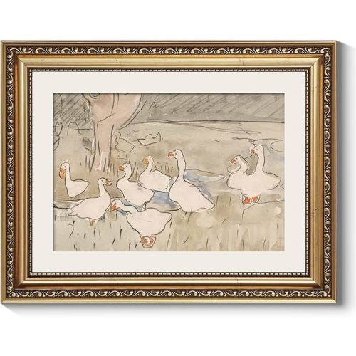 ARPEOTCY Vintage Gold Framed Wall Art, Nursery Duck Paintings, Aesthetic Canvas Picture Prints Artwork with Frame, Classical Victorian Wall Decor for Living Room Bathroom Bedroom 11x14 inch