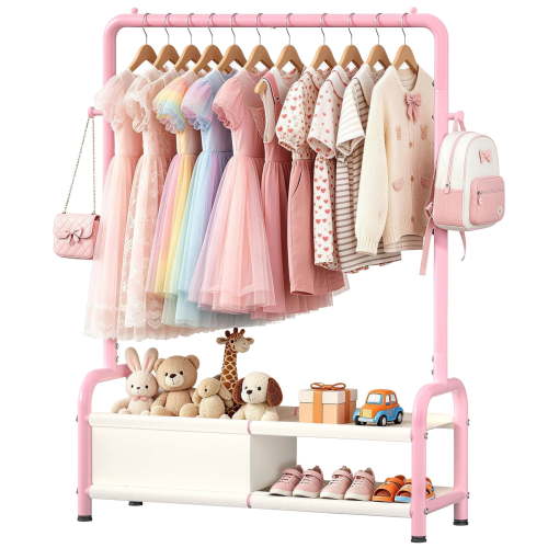 UNTIMATY Kids Clothing Rack, Baby Garment Rack with Hanging Rods & Storage Shelves, Kids Dress Up Rack Storage for Coats