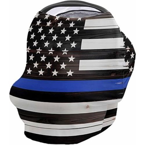 Baby Car Seat Covers Thin Blue Line Police, Honor Law Enforcement USA Vintage Flag Nursing Covers Breastfeeding Scarf Soft Stretchy Carseat Canopy Cover Shopping Cart Cover Stroller Covers for Newborn