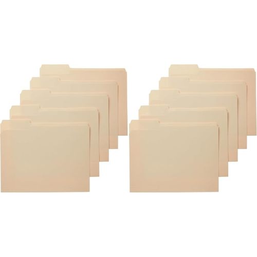 Amazon Basics Sturdy File Folders with Reinforced Tabs for Filing and Organization, 1/3-Cut Tab, Assorted Positions, Letter Size, 8.5x11 inches, Manila, 100-Pack