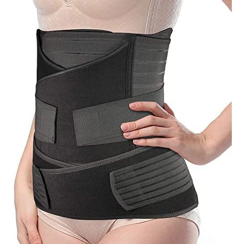 TiRain Postpartum belly band, 3-Piece C Section Recovery Band Postpartum Girdle Belly Wrap Abdominal Binder Maternity Shapewear, Black US size 4-12