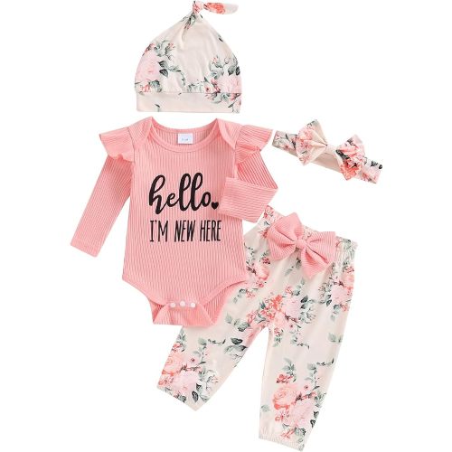 Twopumpkin Newborn Clothes Baby Girl Little sister Coming Home Outfit Ribbed Romper Muslin Pants Headband 0 3 6 9 12 Month
