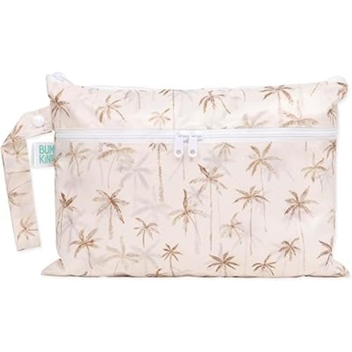 Bumkins Waterproof Wet Dry Clutch Bag for Baby, Travel, Swim Suit, Cloth Diapers, Pump Parts, Pool, Gym Clothes, Toiletry, Strap to Stroller, Daycare, Zip Reusable Bag, Packing Pouch, Palm Trees