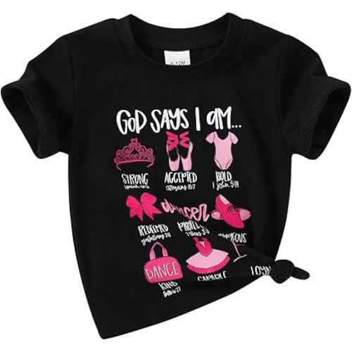 Christian Toddler Baby Girl Summer Clothes God Says I Am Bible Verse T-Shirt Bow/Flower Religious Shirt Jesus God