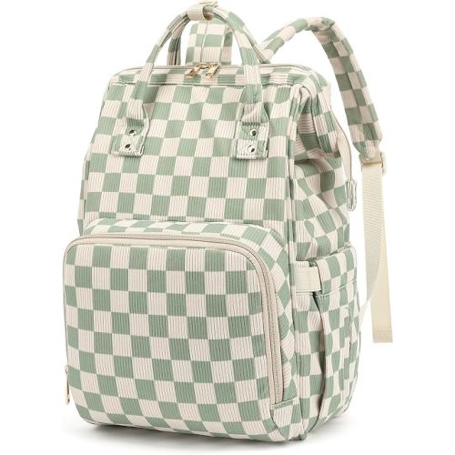 Dezcrab Baby Diaper Bag Backpack for Mom, Large Capacity Travel Nappy Bag for Boys & Girls with Stroller Straps (Corduroy Checkered Green)