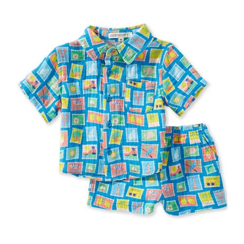 Adventurewear 360 Baby Boys Short Sleeve Stamp Print Woven Button-Down Shirt and Shorts Set | 9 mo