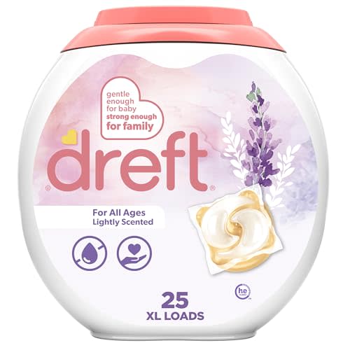 Dreft Laundry Detergent Pacs, HE Compatible, Lightly Scented, Lavender, 25 Count