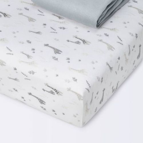 Fitted Jersey Crib Sheet - Cloud Island™ Giraffes/dark Gray 2pk