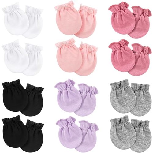AQOKKA Newborn Baby Mittens No Scratch Cotton Elastic Wrist Gloves Infant Toddler Mittens for Baby Boy Girl 0-6 Months